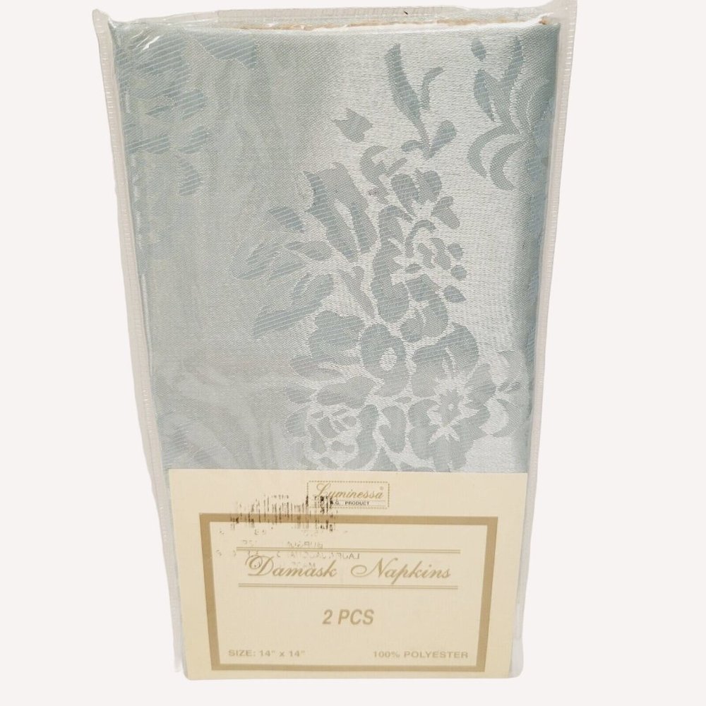 NEW Damask Polyester Green Floral 2pc Napkin Set